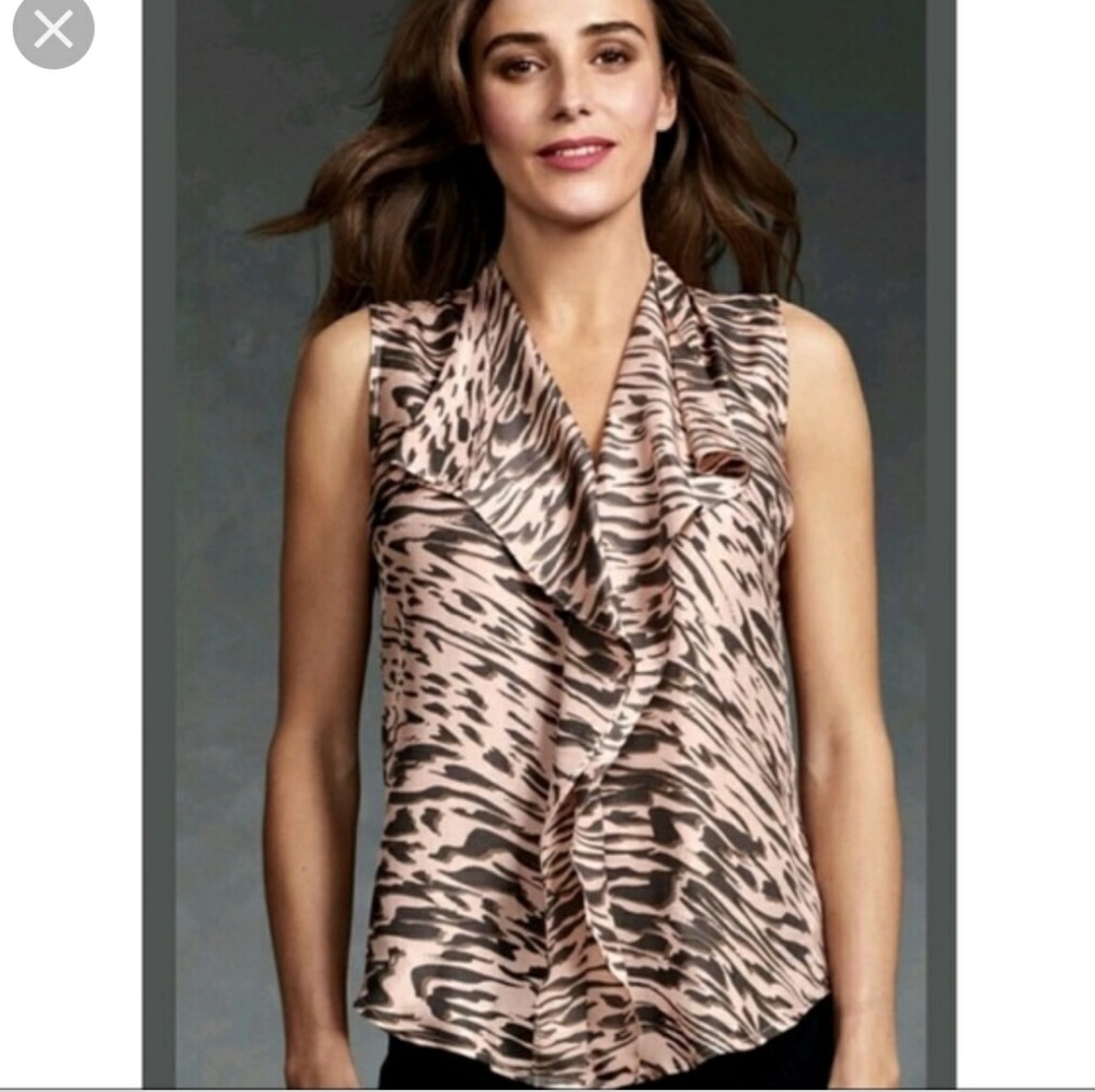 Cabi #104 Small Pink Zebra Ruffle Career Blouse